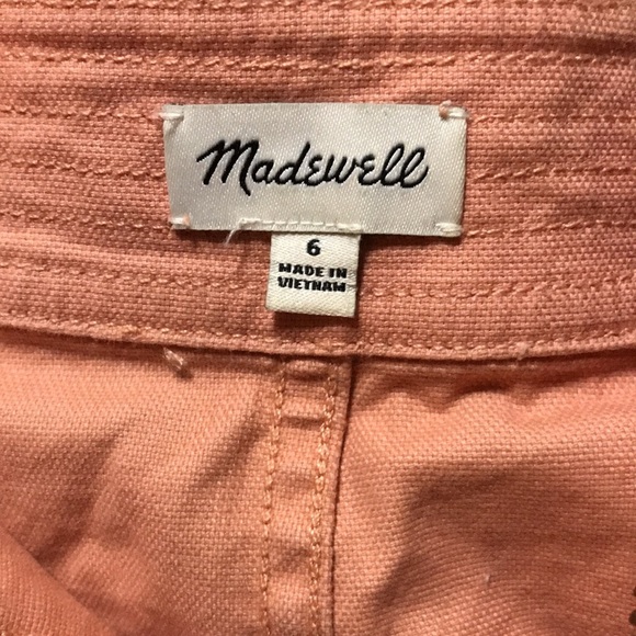 Madewell Pink/Coral Zip Aline Denim Mini Skirt Size 6 Raw Hem Pockets Preowned - Picture 6 of 8